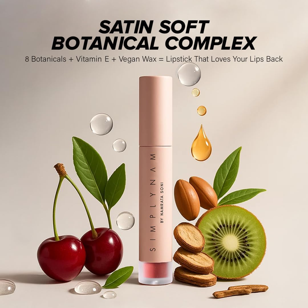SIMPLYNAM Satin Soft Lip Crème – Perfect Nude | 1 Swipe Full Coverage | Hydrating, Creamy Matte Finish | 16 Hour Stay | Transfer-Proof & Smudge-Proof | Infused with Peptides & Squalane | Vegan (Reina, 5 ML)