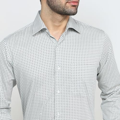 Raymond Men Regular Fit Print Pattern Pure Cotton Cut Away Collar Full Sleeve Formal Shirt White