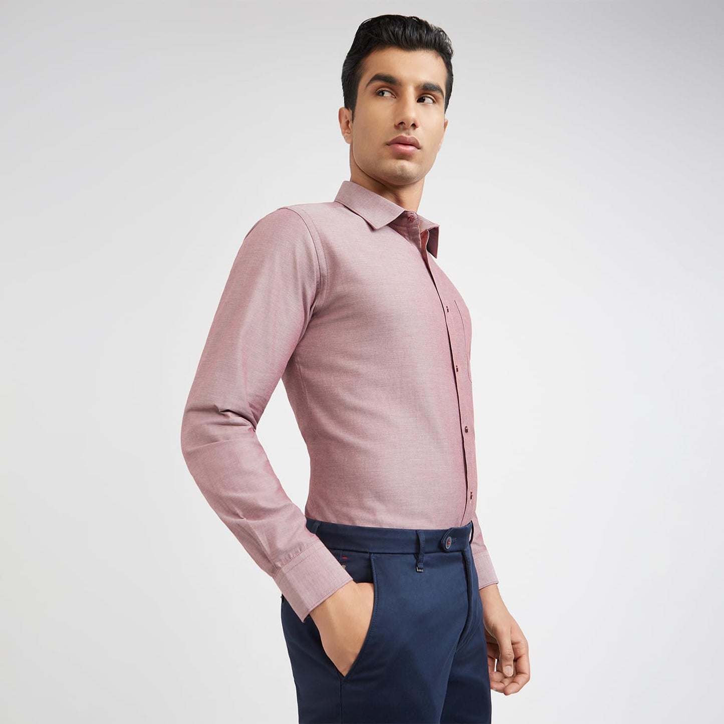 Raymond Men Slim Fit Solid Pattern Pure Cotton Semi Cutaway Collar Full Sleeve Formal Shirt (Size: 39)-RMSX12950-R6 Red