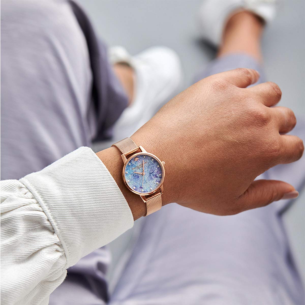 Olivia burton Under The Sea Quartz Crystal Lilac Aqua Glitter Fake Pearl Shell Stud Dial for Women's Watch - OB16US44