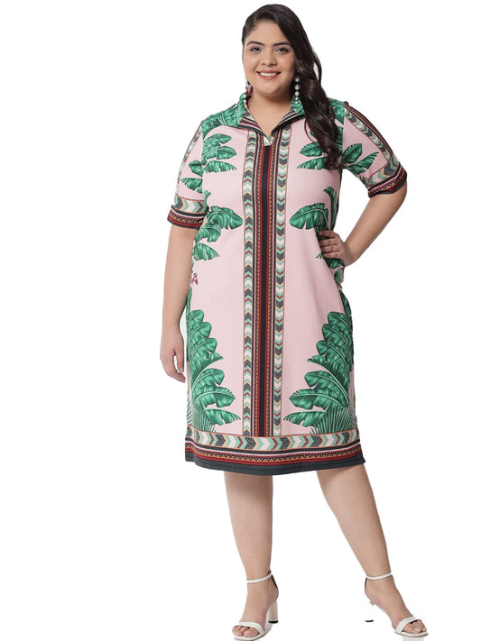 AMYDUS Women Plus Size Printed Polo Dress | Collared Neck | Short Sleeves | Smart Straight Fit | Knee Length | Western Dresses for Women - XL to 9XL