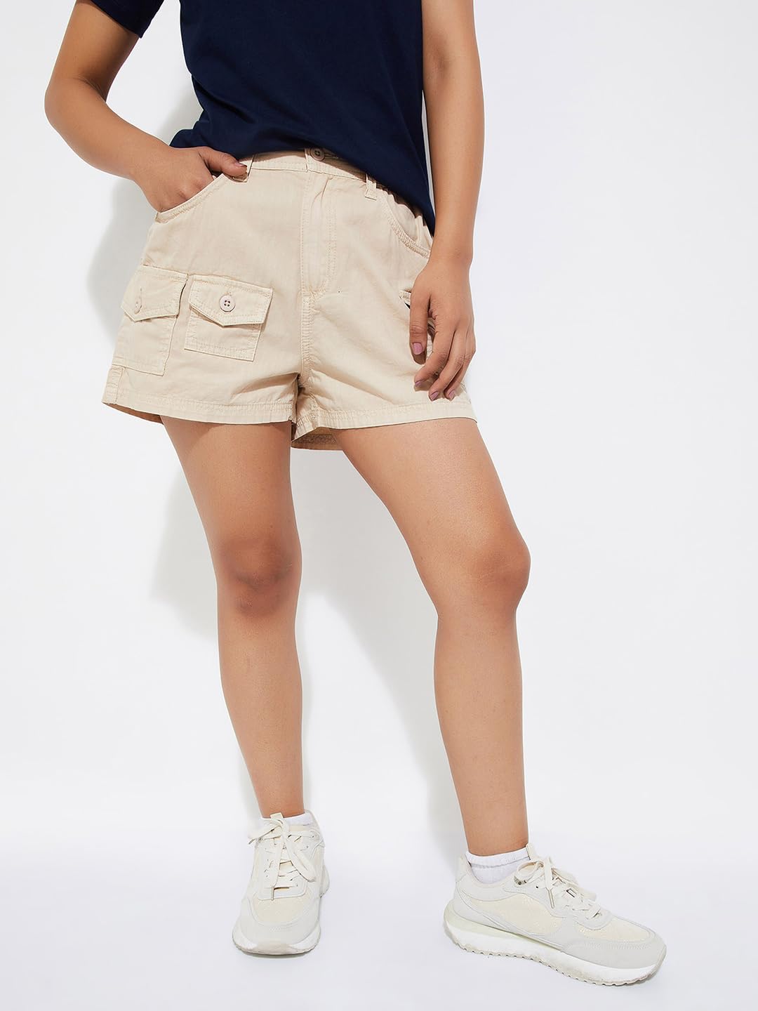 Max URB_N Women Solid Cargo Shorts (Beige_M)