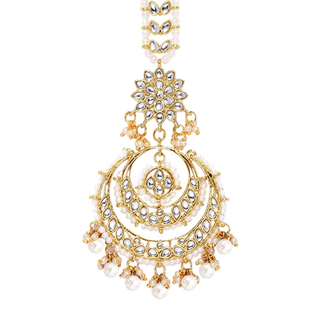 Peora Gold Plated Wedding Kundan White Pearl Maang Tikka for Women