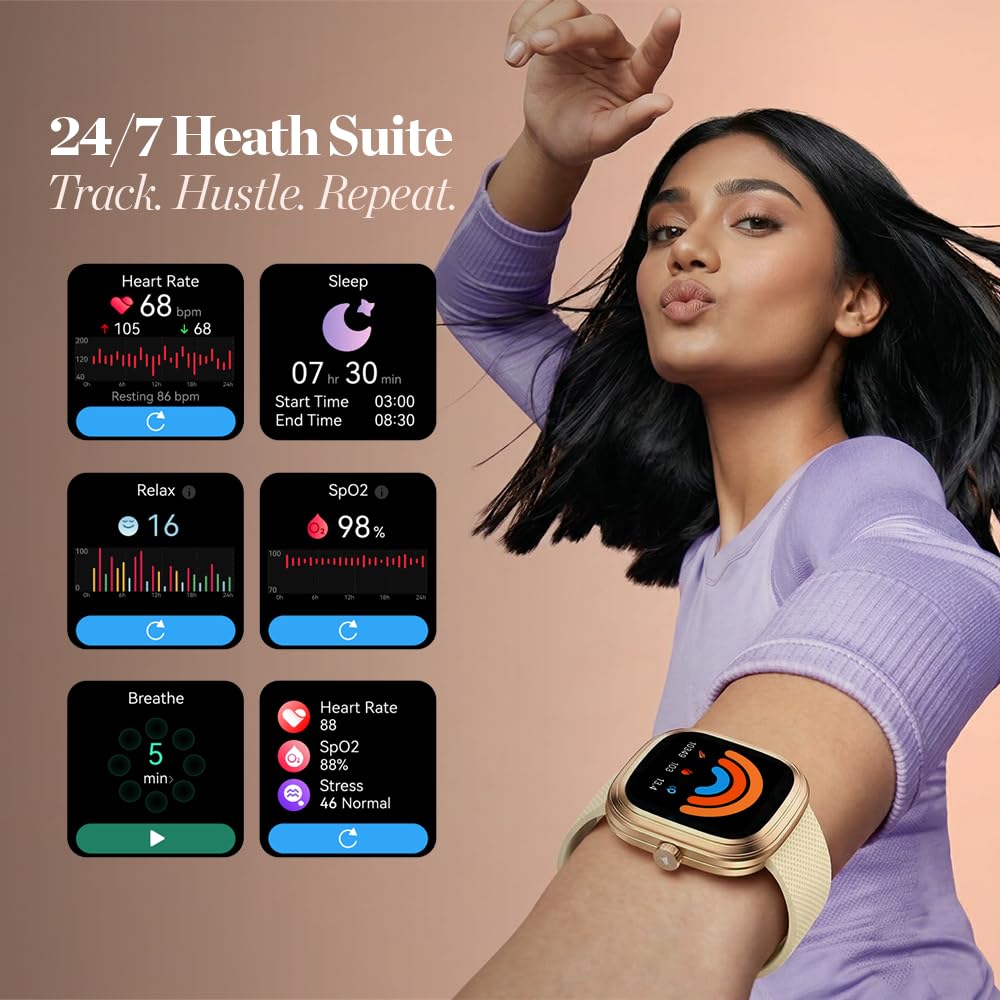 Fastrack Ryz Smart Watch for Women, 1.72” Super Ultra VU Display,Dynamic 60Hz Refresh Rate,AI Voice,Functional Crown,1ATM,BT Calling,HRM,SpO2 & Multiple Menu Styles,24/7 Health Suite - Ivory White