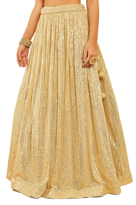 Soch Womens Gold Georgette Embellished Lehenga Choli