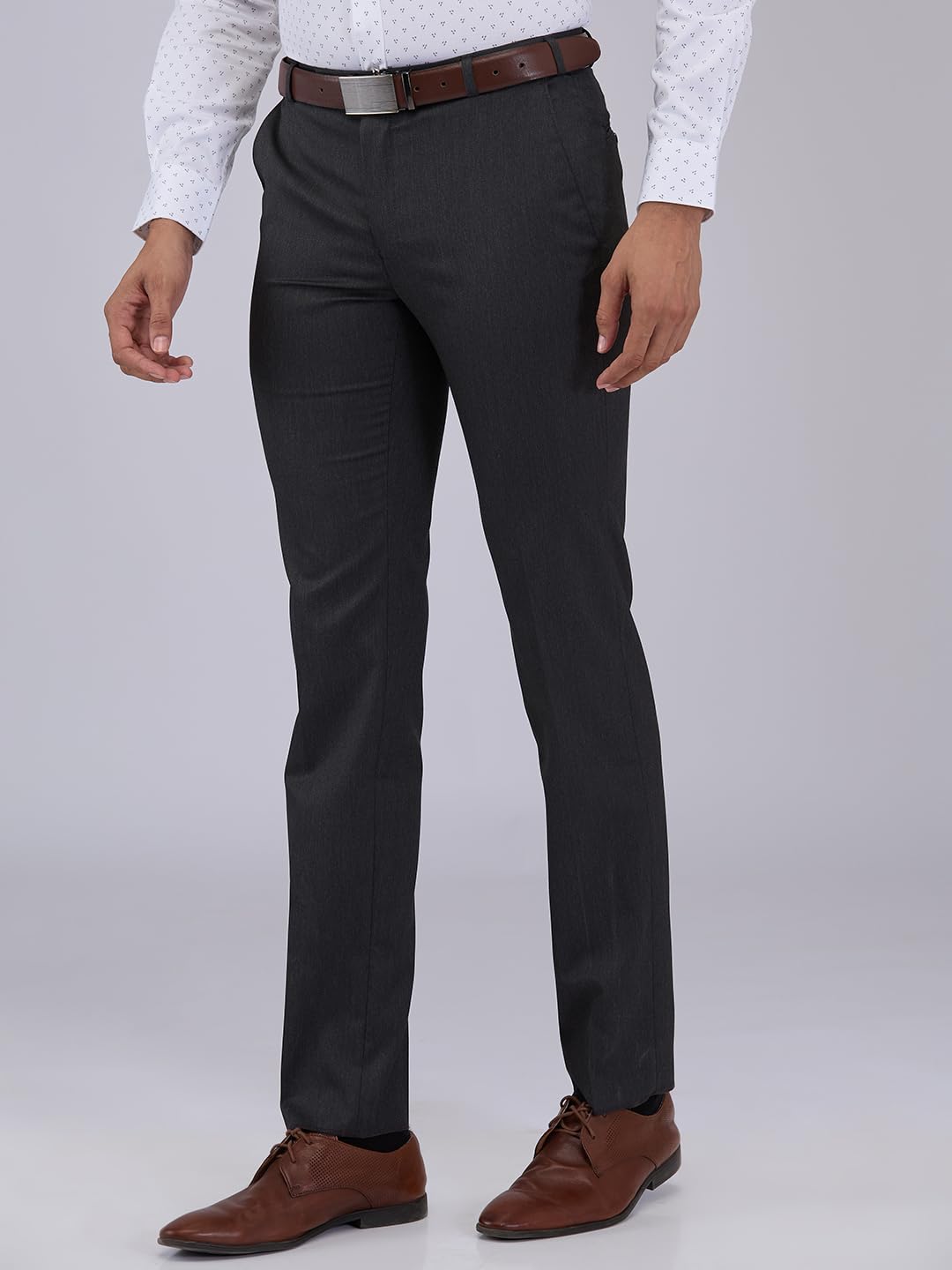 Raymond Men Slim Fit Structure Pattern Poly Viscose Blend Flat Front Formal Trouser (Size: 38)-RMTS05520-G7 Dark Grey