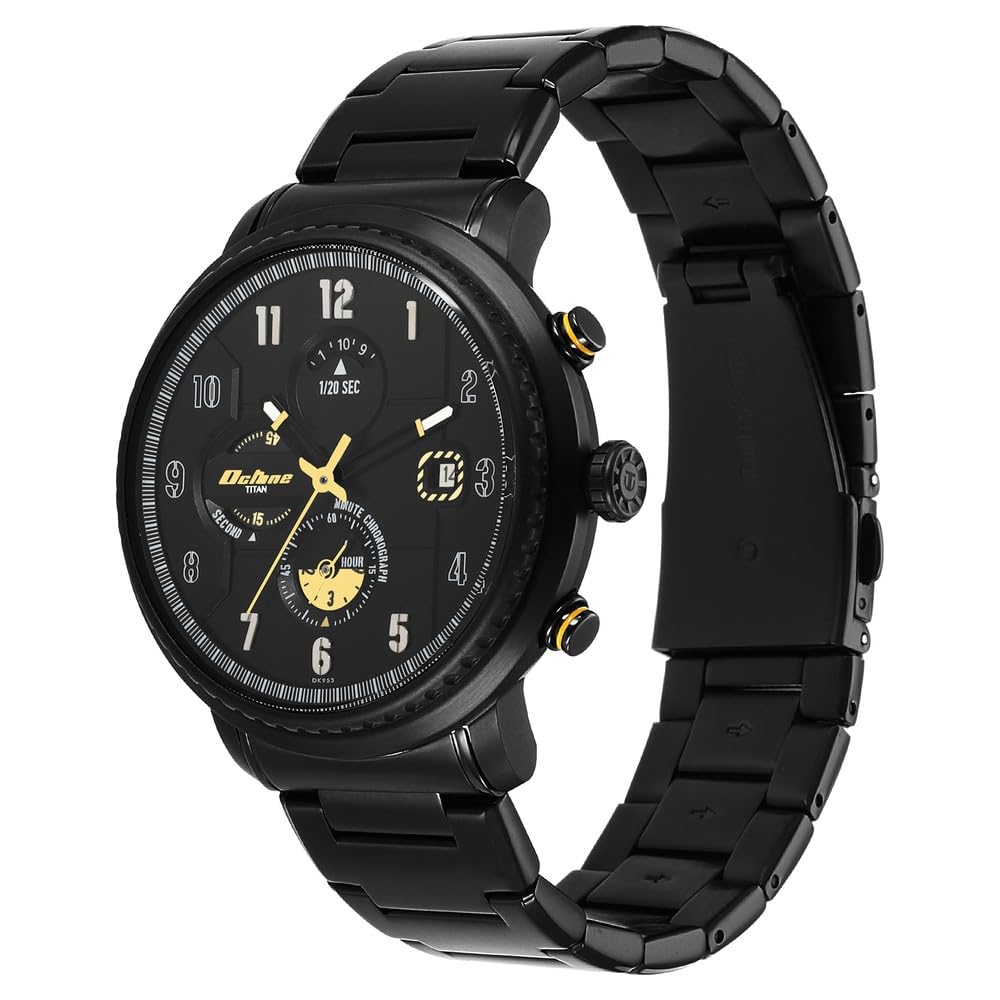 Titan Octane Aerobatics Quartz Chronograph with Date Black Dial Black Stainless Steel Strap Watch for Men - NT1857NM01