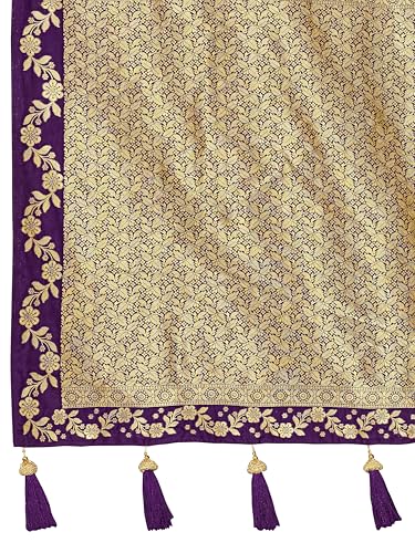 MANOHARI Women's Most Trendy Banarasi Satin Silk Woven Dark Purple Saree With Heavy Jacquard Work Saree With Blouse Piece_MN2061