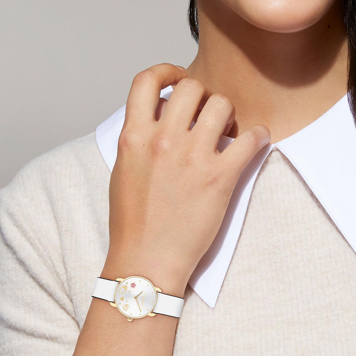 Coach Elliot Qtz Basic Silver White Round Dial Women's Watch|Leather Material|Multi Color Band - 14504305