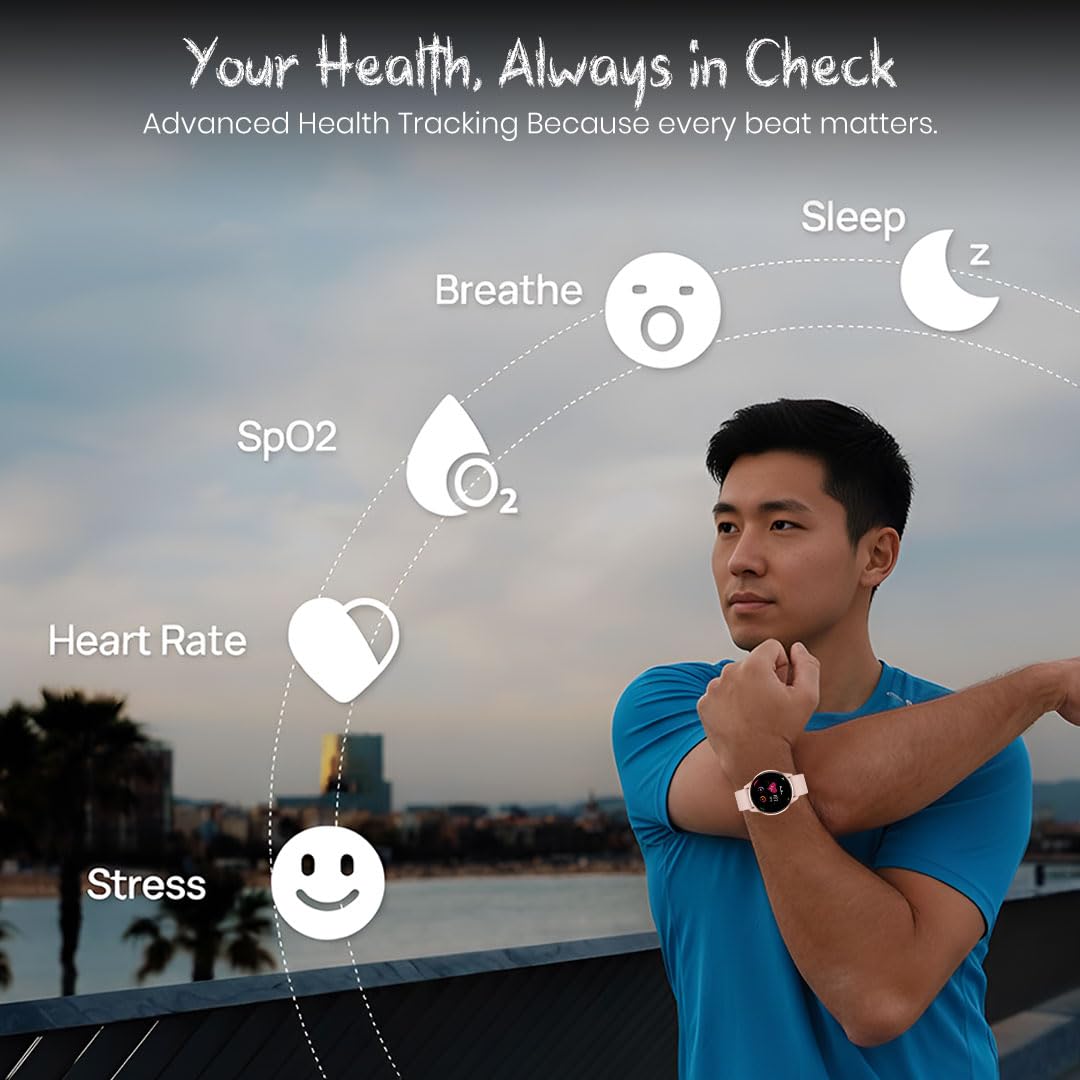 PunnkFunnk Active 2 Smartwatch with 1.39” HD Round Display, Bluetooth Calling, Heart Rate & SPO₂ Monitor, 100+ Sports Modes, IP67, Long Battery Life for Men & Women (Pink)