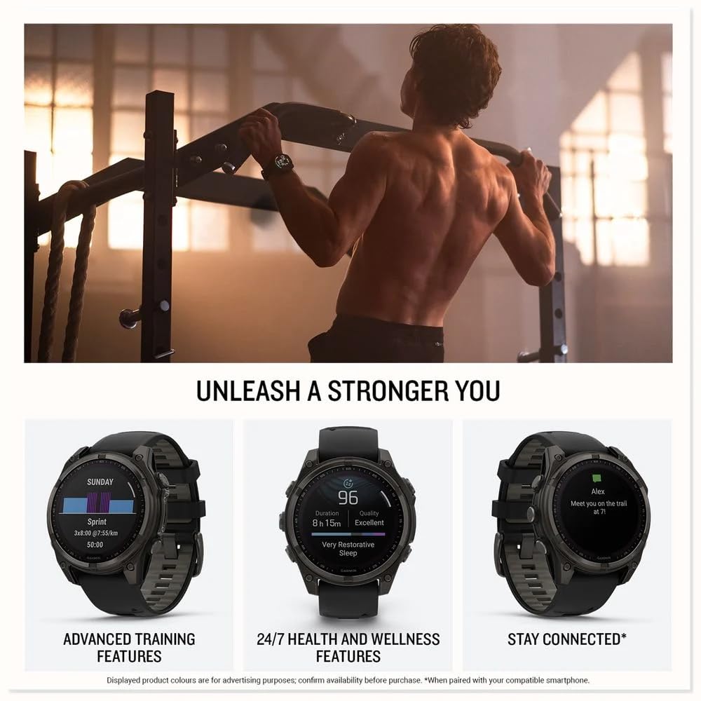 Garmin Fenix 8-47 MM, Premium Multisport GPS Smartwatch with AMOLED Display, Built in LED Flashlight,Adventure Watch, Sapphire Bare Titanium, Graphite with Titanium Band Plus Graphite Silicon Band
