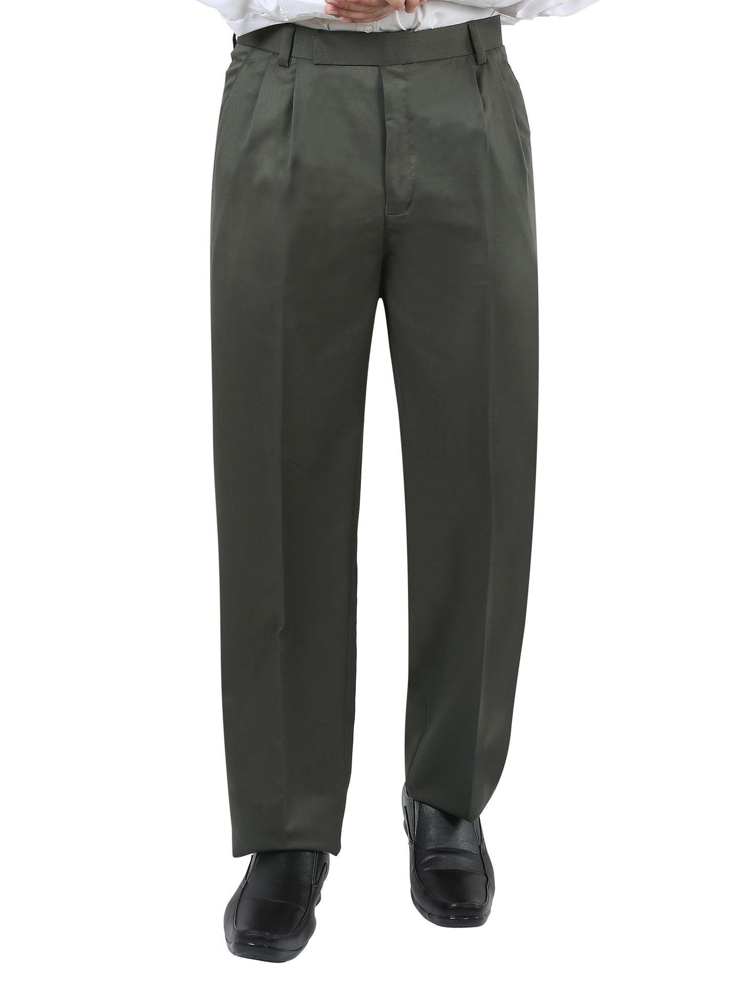 Particle Men's Double Pleated Cotton Blend Trousers | Textured Cross-Hatch Twill Formal Pants | Classic Fit for Office & Business, Olive Green, 32
