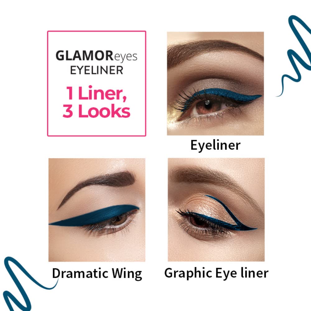 Nykaa Glamoreyes Waterproof & Smudgeproof Coloured Natural Liquid Eyeliner - Blue - Chaotic Calypso,1 count (Pack of 1)