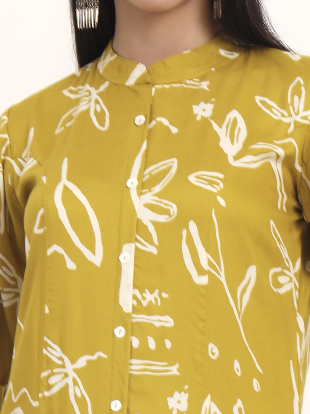 Divena Mustard Abstract Rayon A-Line Kurta (DBK1458)