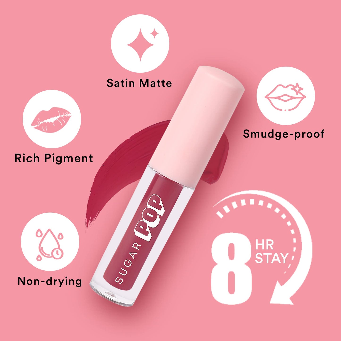 SUGAR POP Matte Lipcolour - 15 Flamingo (Pinkish Purple) – 1.6 ml | Non-Drying, Smudge Proof & SUGAR POP Matte Lipcolour - 20 Poppy (Hot Pink) – 1.6 ml - Lasts Up to 8 hours l Pink Lipstick