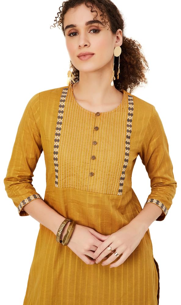 Max Women's Cotton Blend Straight Kurta Shirt (WWKI31006MUSTARD_Mustard, Straight Fit, Medium