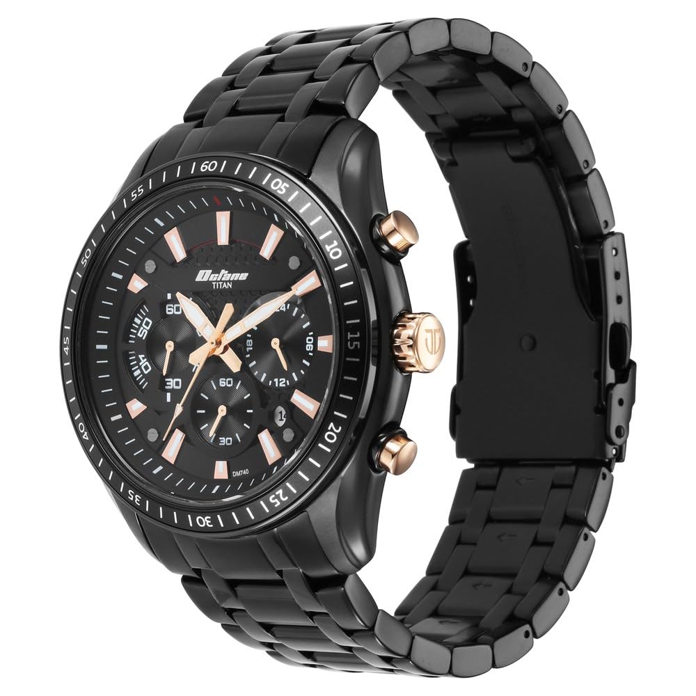 Titan Octane Quartz Chronograph Black Dial Black Stainless Steel Strap Watch for Men - NT90077KM04