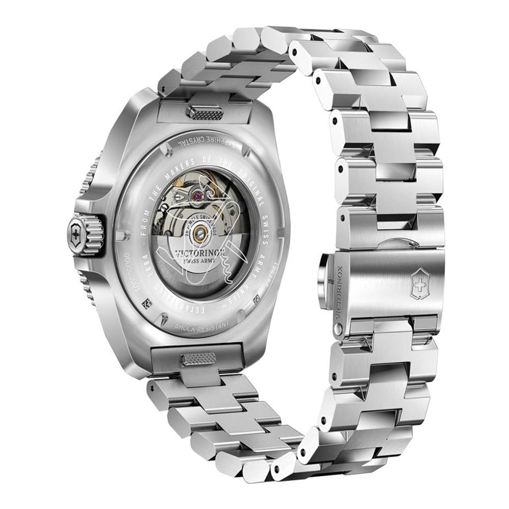 Victorinox Stainless Steel Journey 1884, Automatic Swiss Made Men's Analog Watch, Black Dial, 43 Mm, Water Resistant Up To 200 M, Sellita Sw 200-1 Movement, Wrist Watch For Men | 241981,Silver Band
