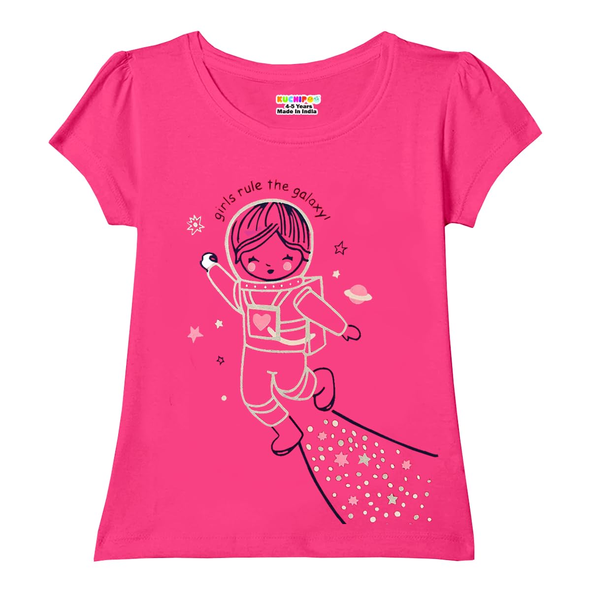 Kuchipoo Girls Regular Fit Half Sleeves Cotton T-Shirts (KUC-TSHRT-460, 13 to 14 Years, Multi-Colored)