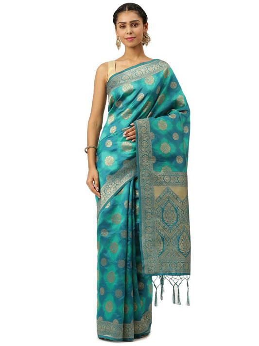 KARAGIRI Womens Banarasi Silk Blue Saree With Blouse Piece