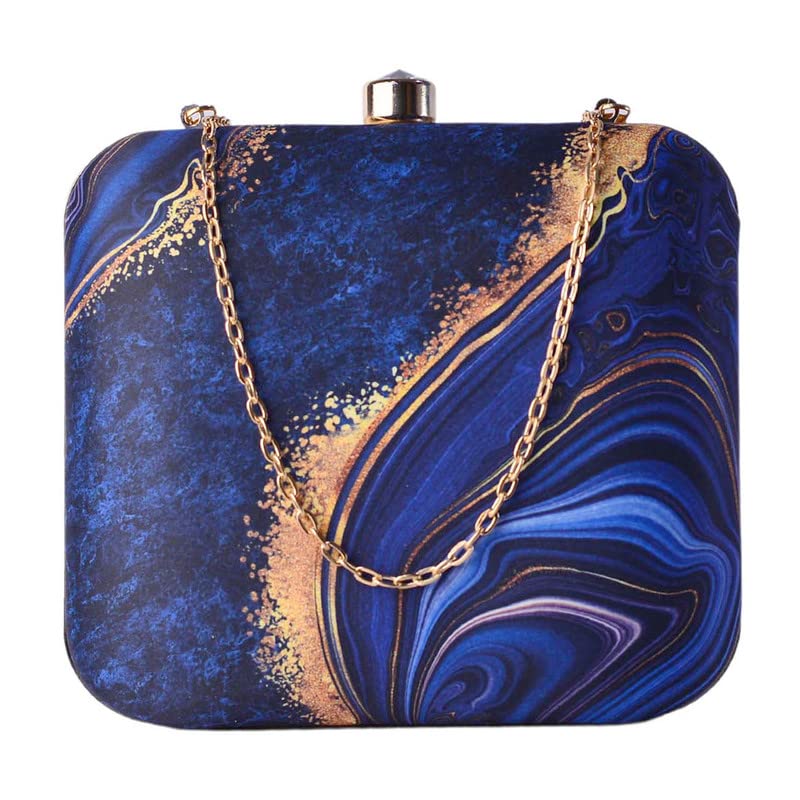 Artklim Navy Blue Marble Printed Clutch