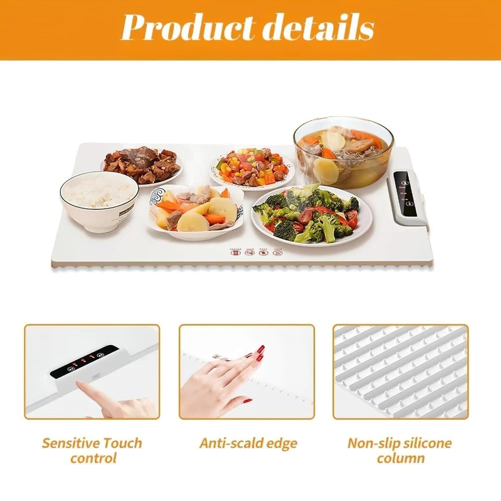 Food Warming Mat - Full Surface Heating,Rollable & Portable,Premium Silicone Nano-Material,3 Temperature Settings,Auto Shut-Off -Food Warmer for Gatherings,Parties,Everyday Use