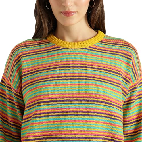 United Colors of Benetton Round Neck Striped Sweater (Size: S)-25A1TRIKW601I901 Multicolour