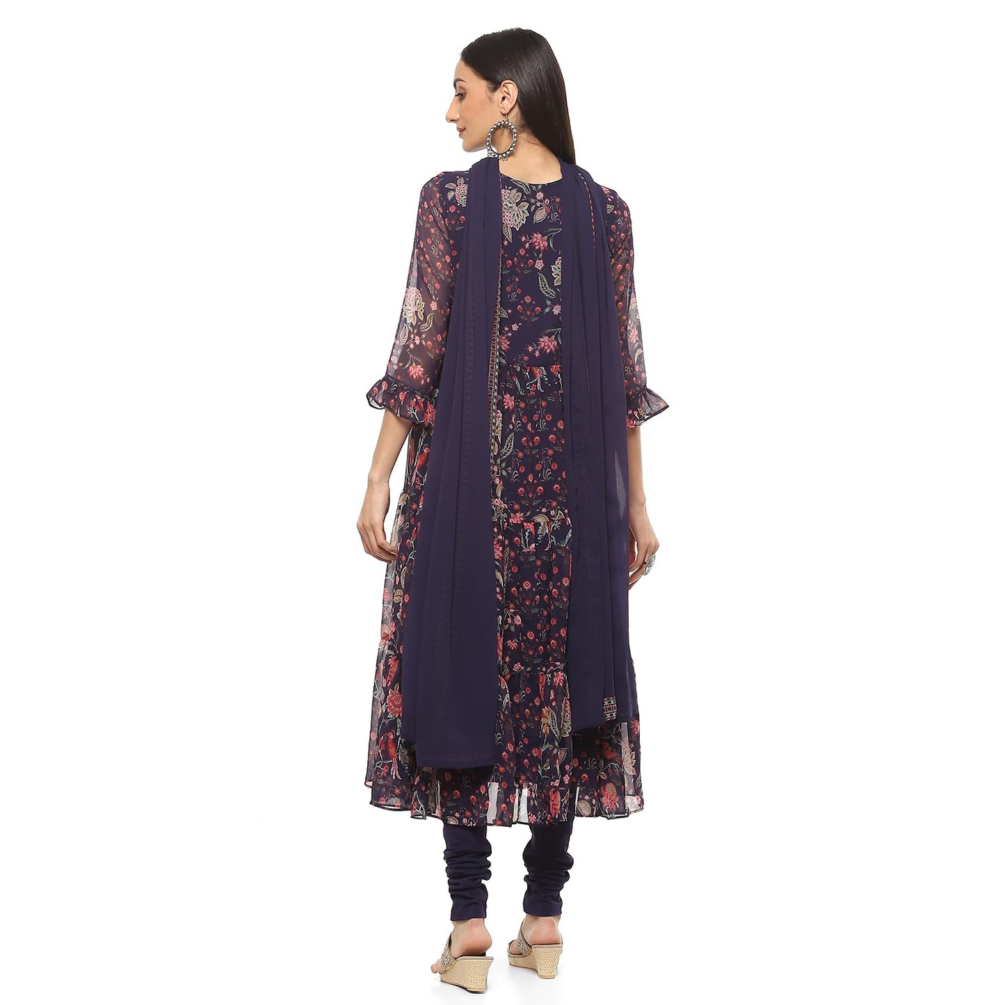 Biba Women Polyester PRINTED ANARKALI SALWAR KURTA DUPATTA(SKD8953_INDIGO_34)