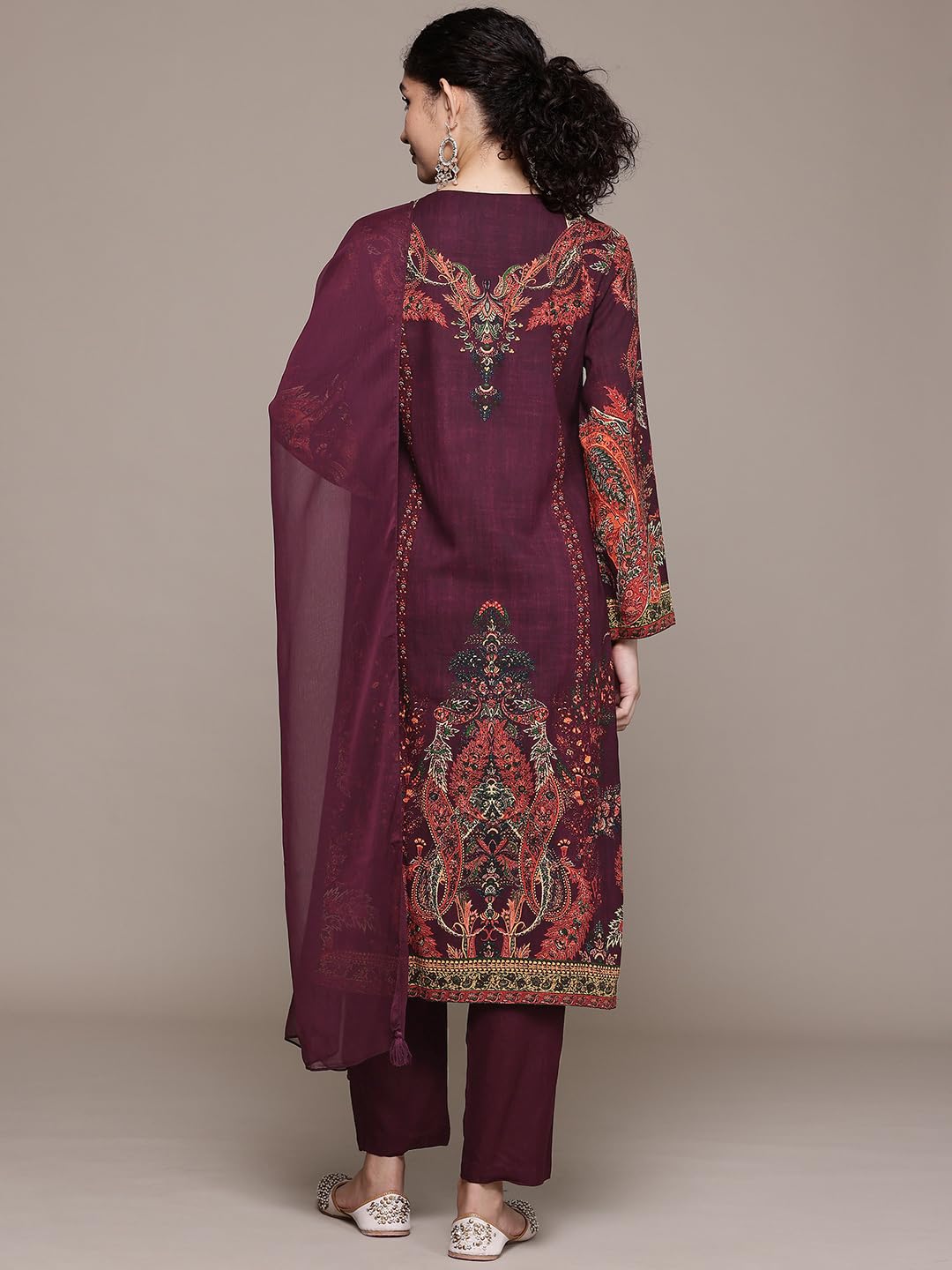 Aarke Ritu Kumar Wine Tuberose Round Neck Kurta With Pant And Dupatta