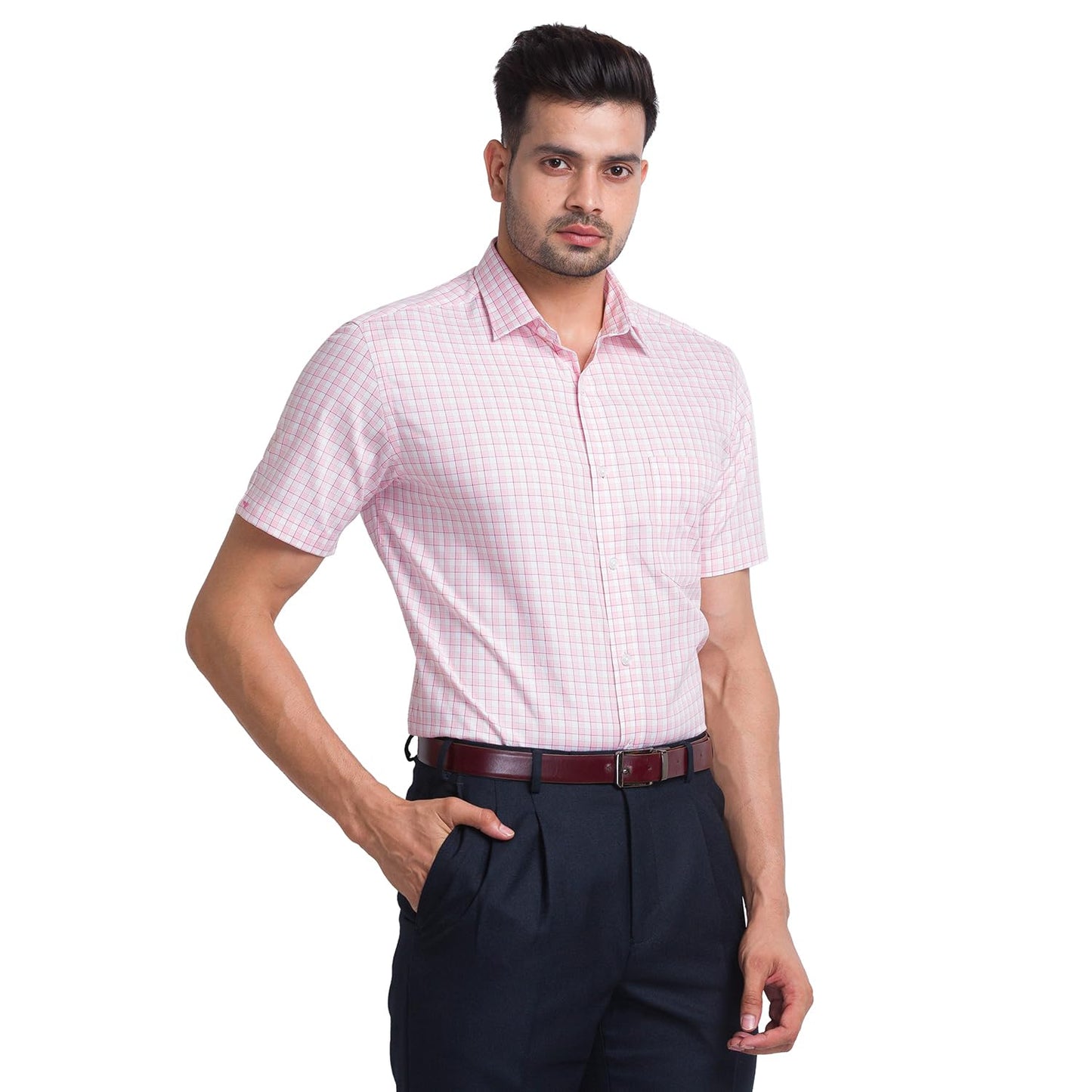 Park Avenue Men's Checkered Regular Fit Shirt (PMSL16538-R3_Medium Red 39)