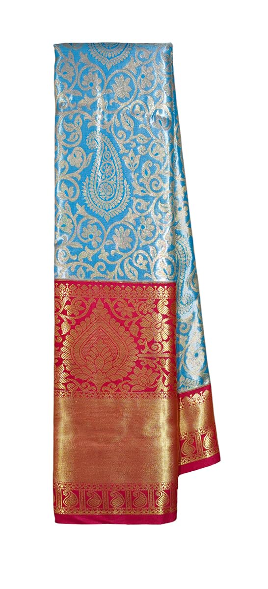 VFCollections Women's Kanchipuram Silk Pure Pattu Sarees With Blouse (VFC109-6)