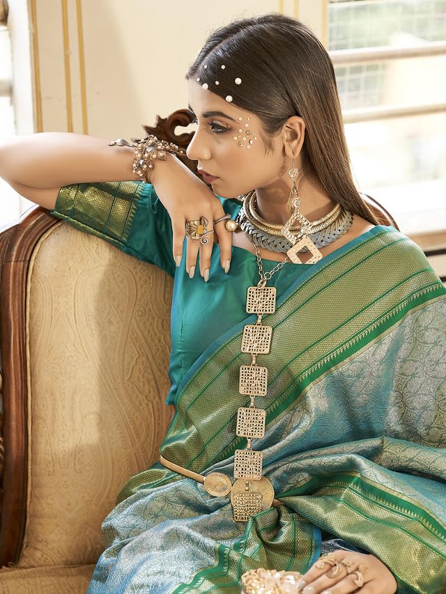 Satrani Women's Art Silk Jacquard Saree with Unstitched Blouse Piece (3091S691N_Green)