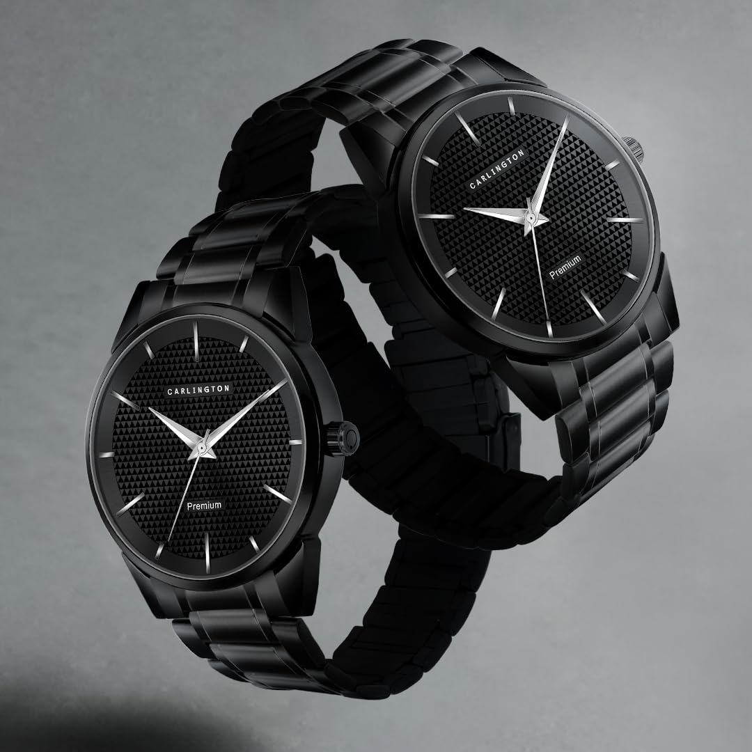 Carlington Stainless Steel Analogue Men Premium Watch, Black Dial, Black Band