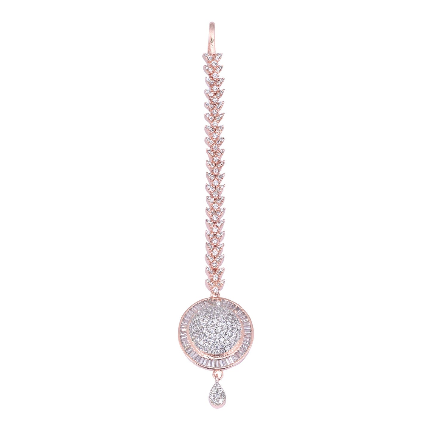 Saraf RS Jewellery-Unique Diamond clustered Maang Tikka round shaped Rose AD studded for Women & Girls