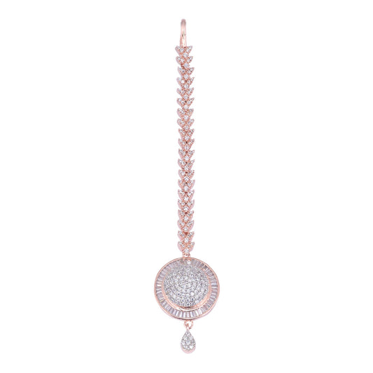 Saraf RS Jewellery-Unique Diamond clustered Maang Tikka round shaped Rose AD studded for Women & Girls