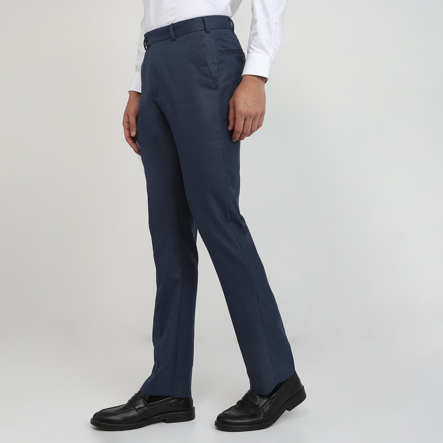 Park Avenue Men Regular Fit Solid Pattern Poly Viscose Blend Flat Front Formal Trouser Medium Blue