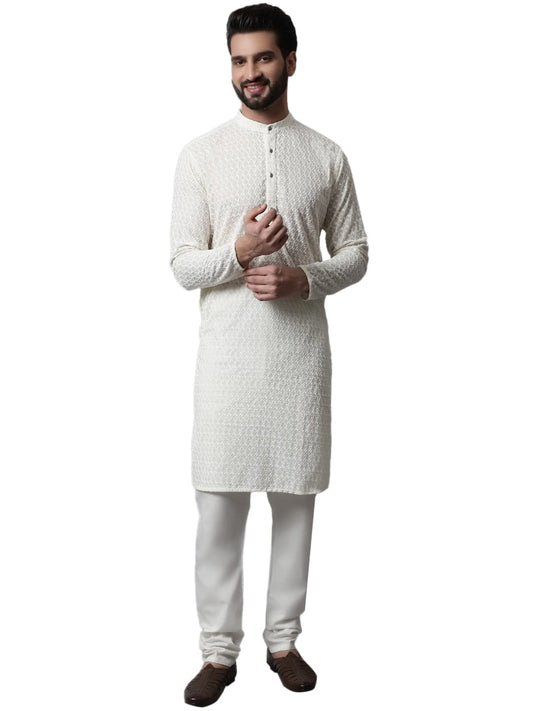 Jompers Men Embroidered Kurta with Churidar (Cream, M)