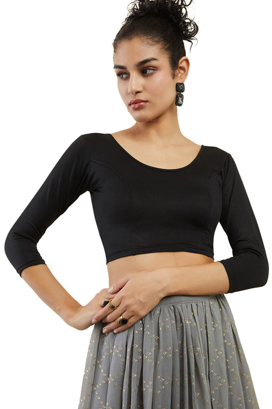 Soch Womens Black Cotton Hosiery Prince Cut Blouse, 3/4 Sleeve
