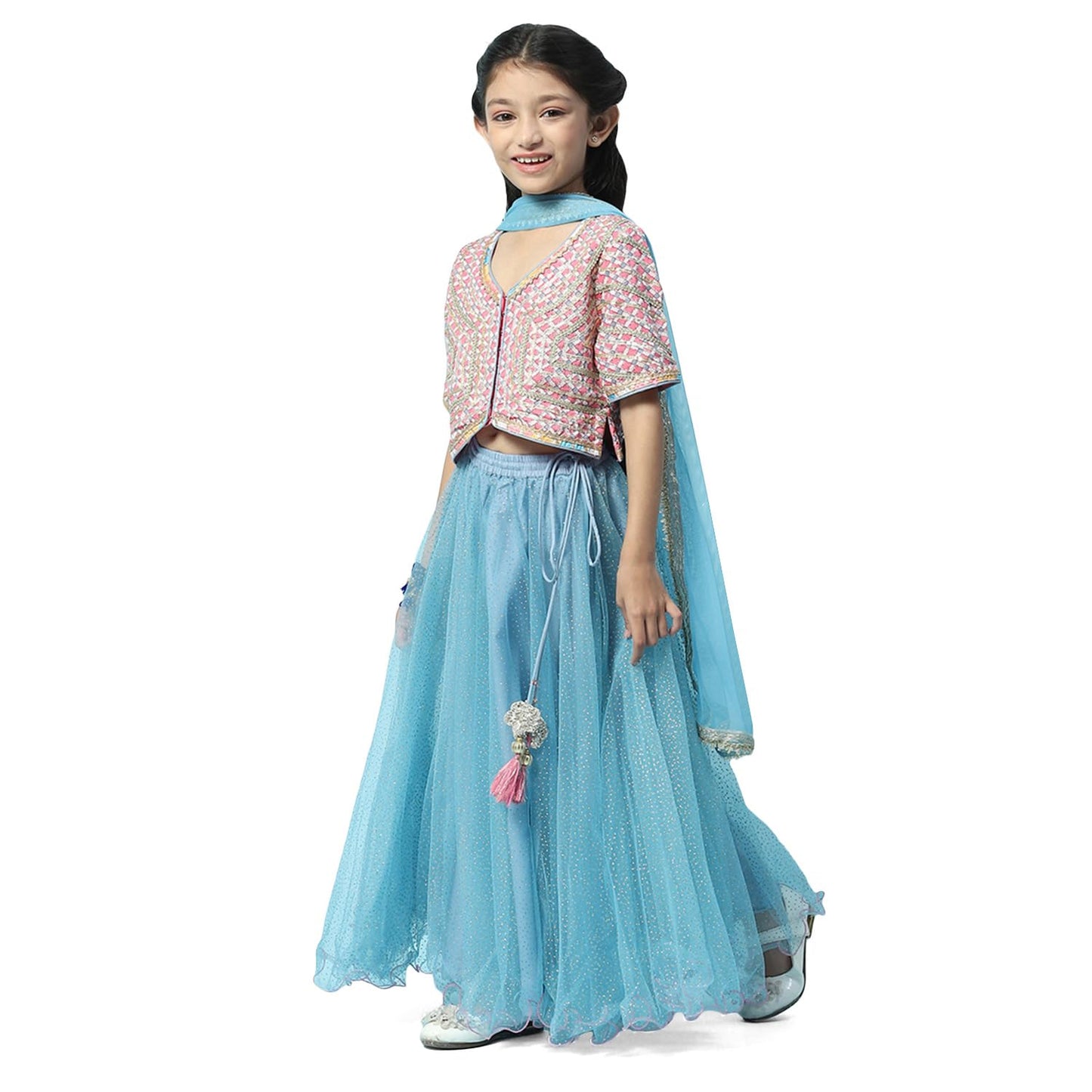 BIBA Girls Cotton Lehenga Set Readymade Pink 11