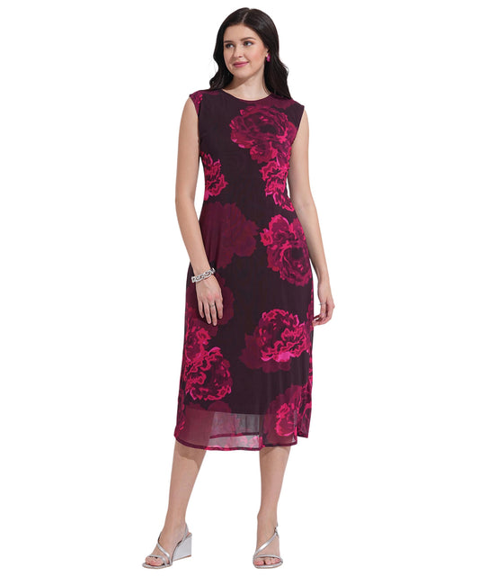 Masalli Fashion Women's Wine Floral Printed Bodycon Dress