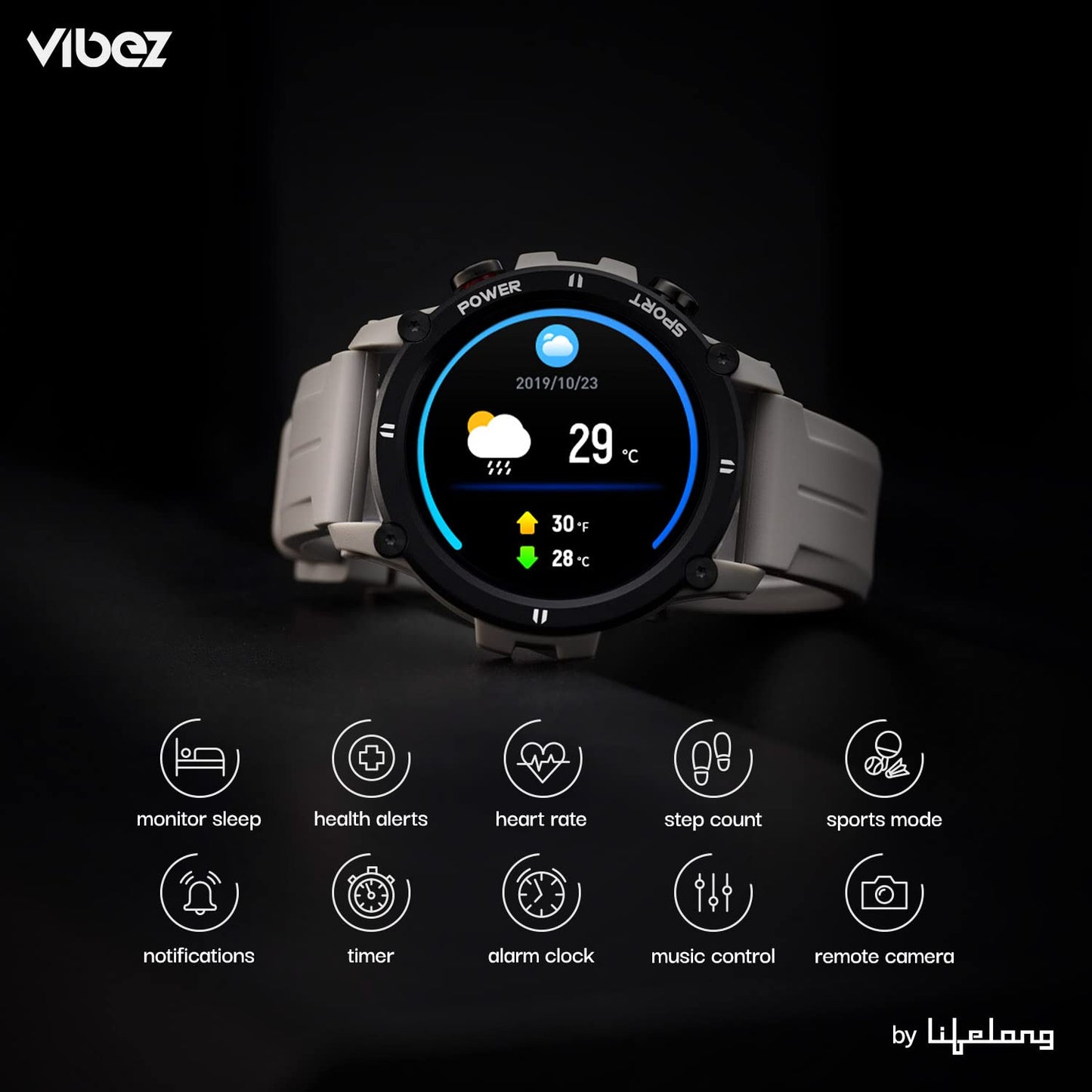 Vibez by Lifelong Haile Smartwatch For Men with HD Display|24x7 Heart Rate & Blood Oxygen Tracking|24 Sports Mode|Sleep Monitor|IP67 Waterproof|7 days Battery Backup (VBSWM1008, 1 Year Manufacturer Warranty, Grey)