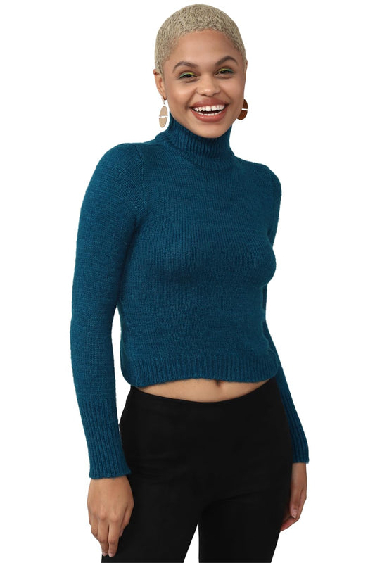 FOREVER 21 Women's Acrylic Turtle Neck Sweater (598146_Blue
