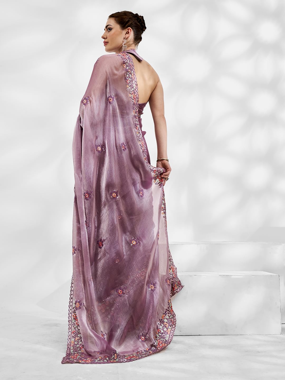 ORHANS Women's Tissu Thread Embroidered Work Saree With Art Silk Matching Unstitched Blouse Piece