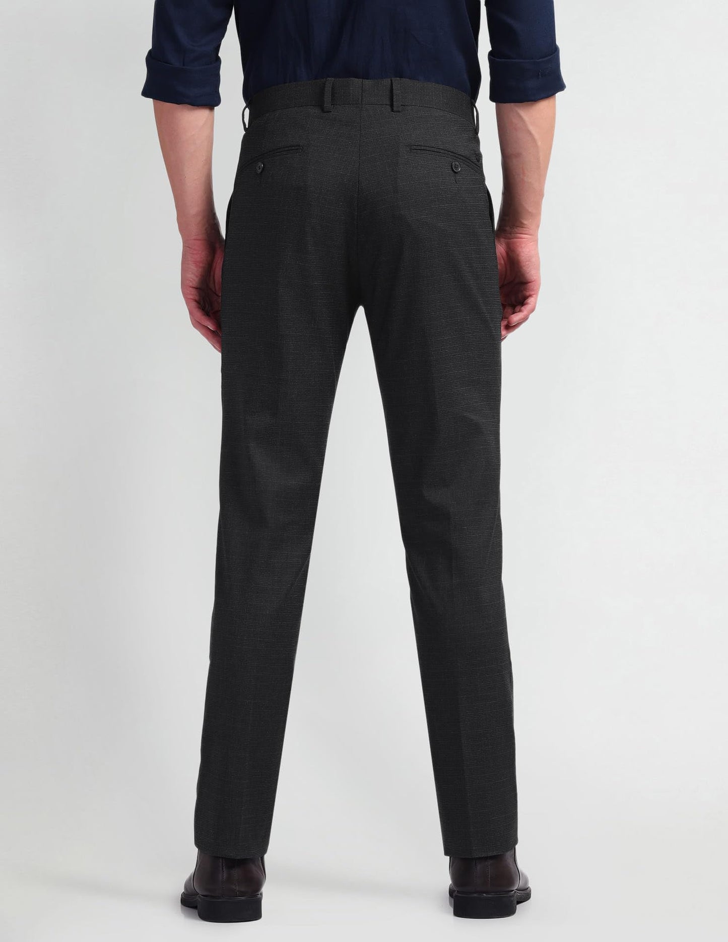 Arrow Men's Solid Polyester Formal Trouser Black