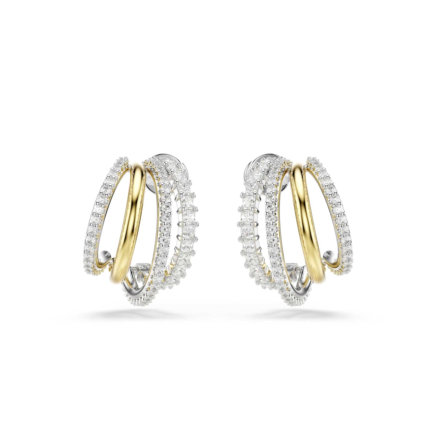[Official] [Swarovski] Hyperbola Hoop Earrings, Mixed Cut, Mini, White, Mixed Metal Finish, ワンサイズ, Mixed metal finish, zirconia, No Gemstone