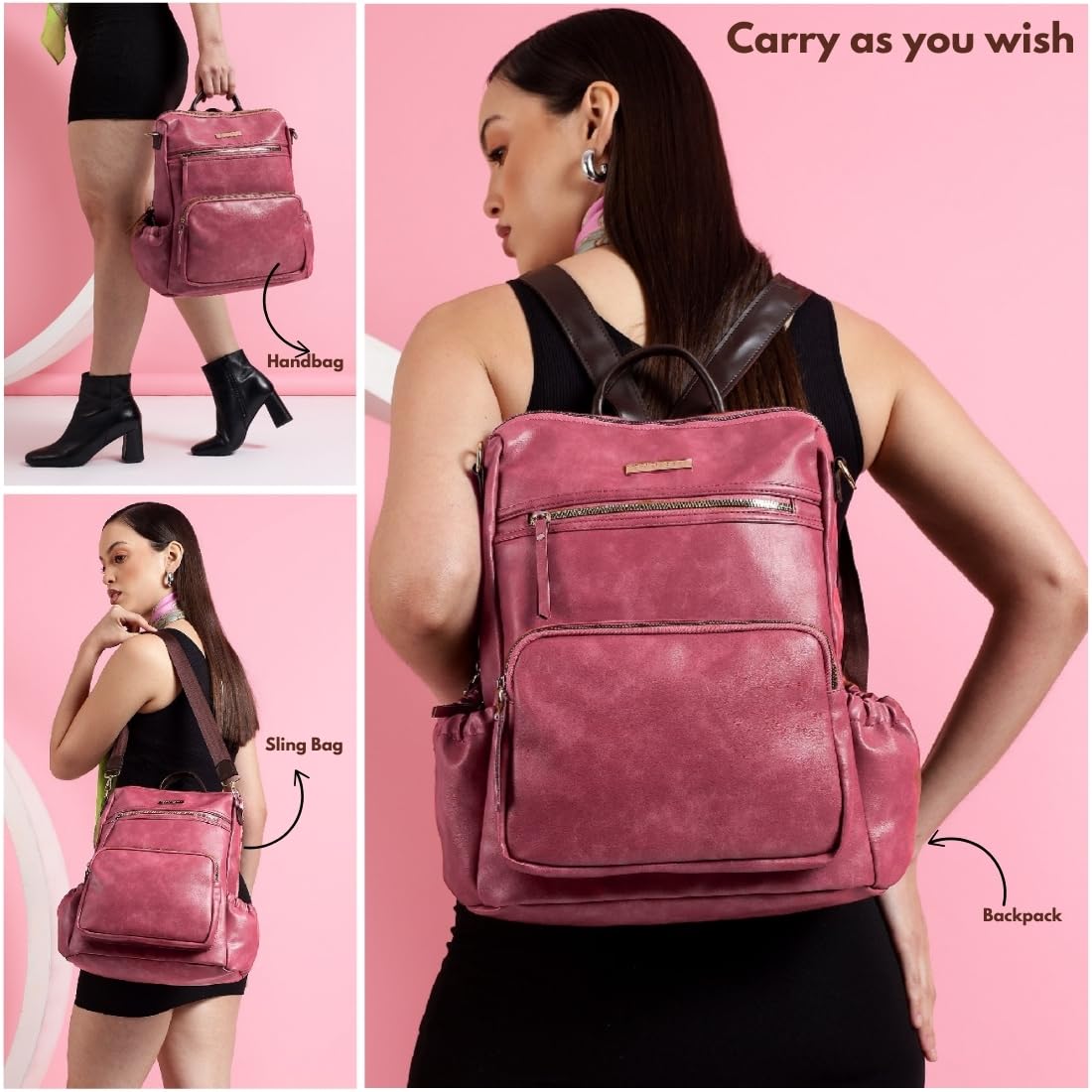 VISMIINTREND Leather Backpacks Bags for Women/Girls Stylish | Shoulder Bag | Sling | Ladies Purse | Office | Travel | College | Daily | Convertible | 14" Laptop | Birthday | Rakhi Gifts for Sisters