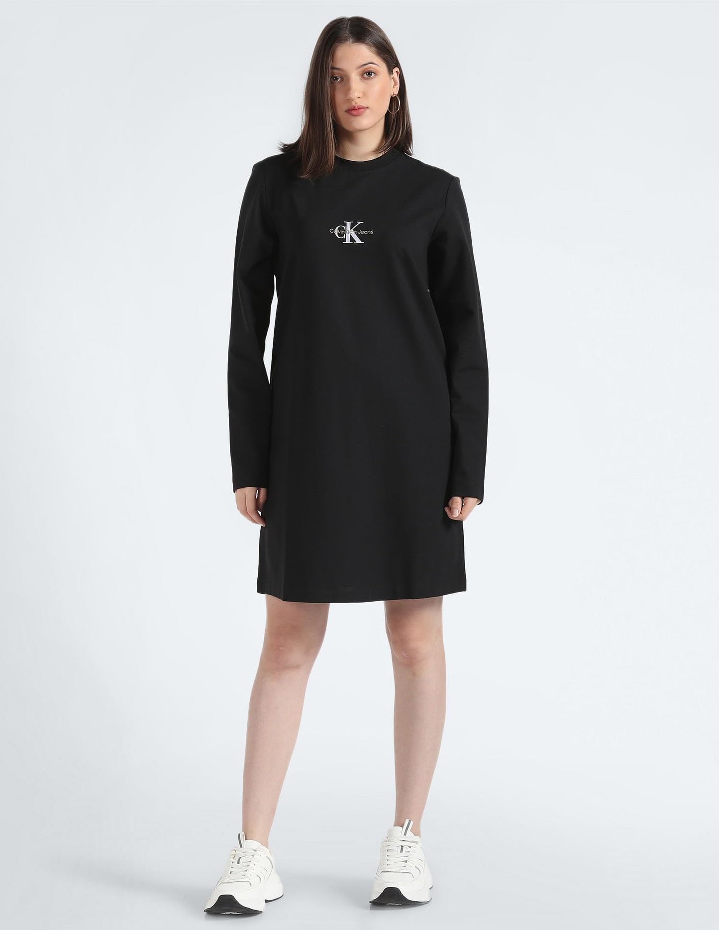 Calvin Klein Women's Viscose T-Shirt Knee-Length Dress (J20J222520BEH_BLACK_M)