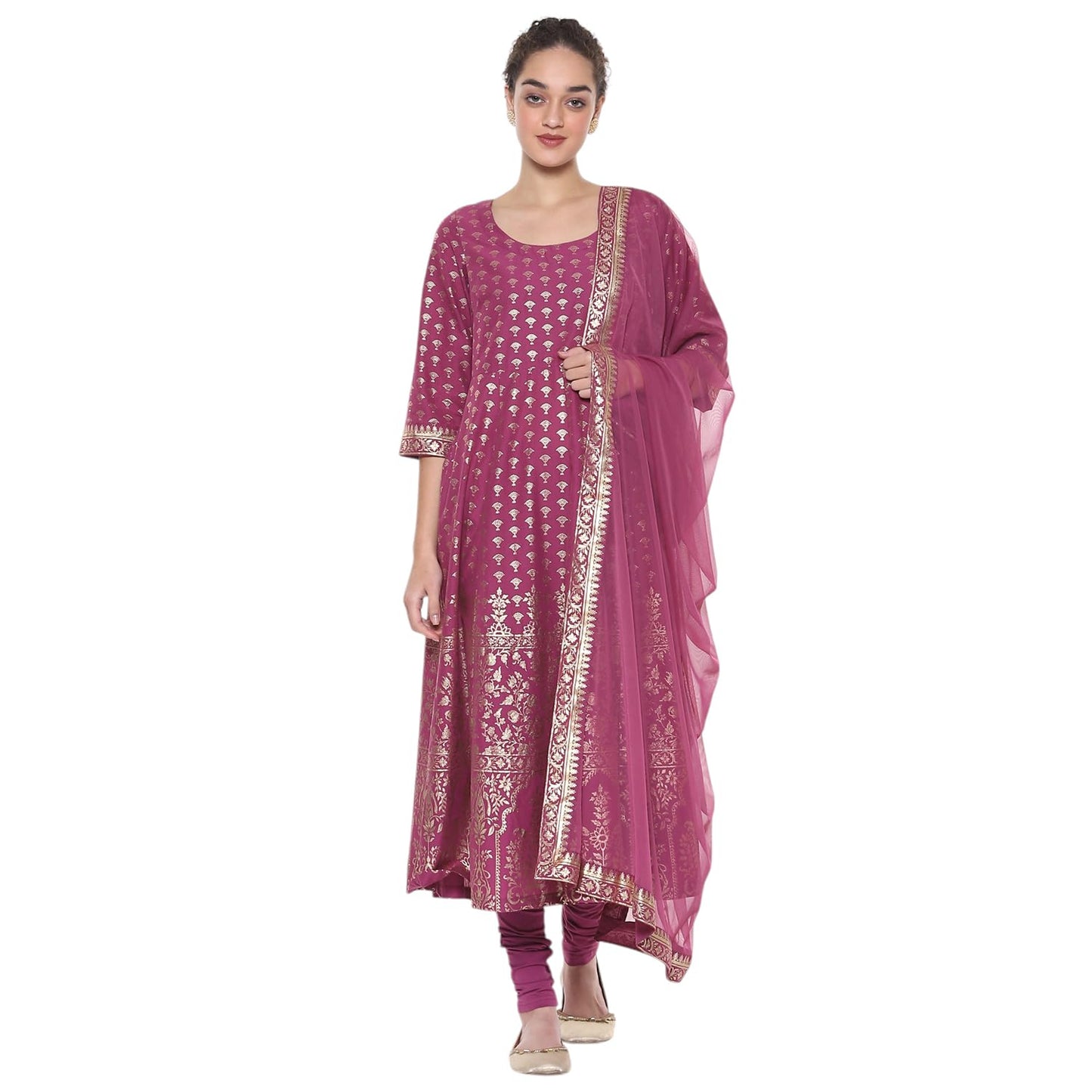 BIBA Women's Cotton Kurta Sets (SKD8792OAW24PLUM_Purple