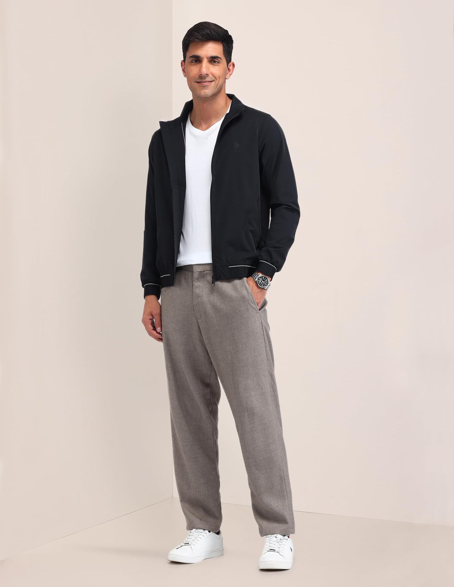 U.S. POLO ASSN. Men's Black Color-Block High neck Long Sleeve Casual Polyester Regular Fit Jacket (USJCK520_Black_3XL)