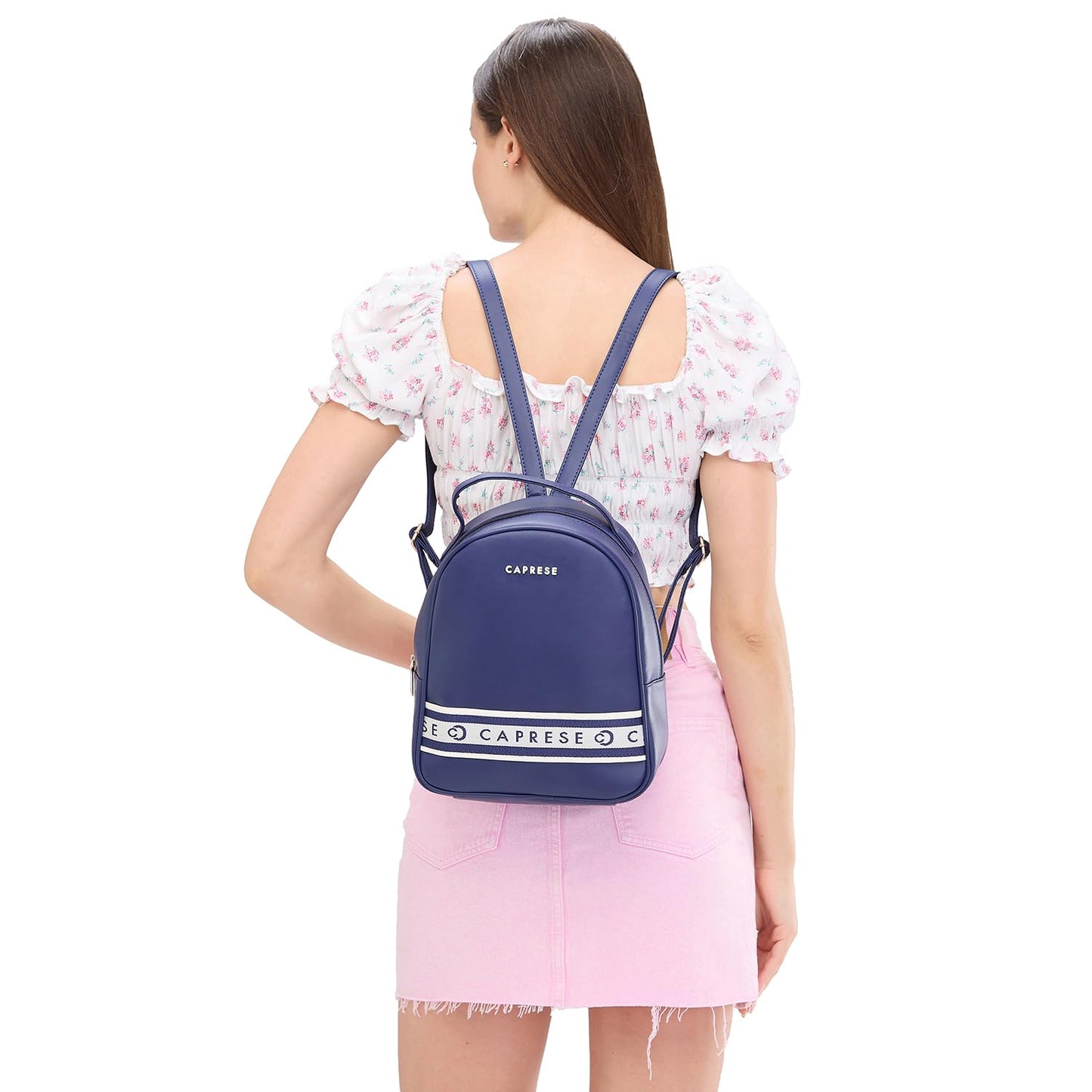 Caprese Trinity Fashion Backpack Medium Navy Solid Women's Bag